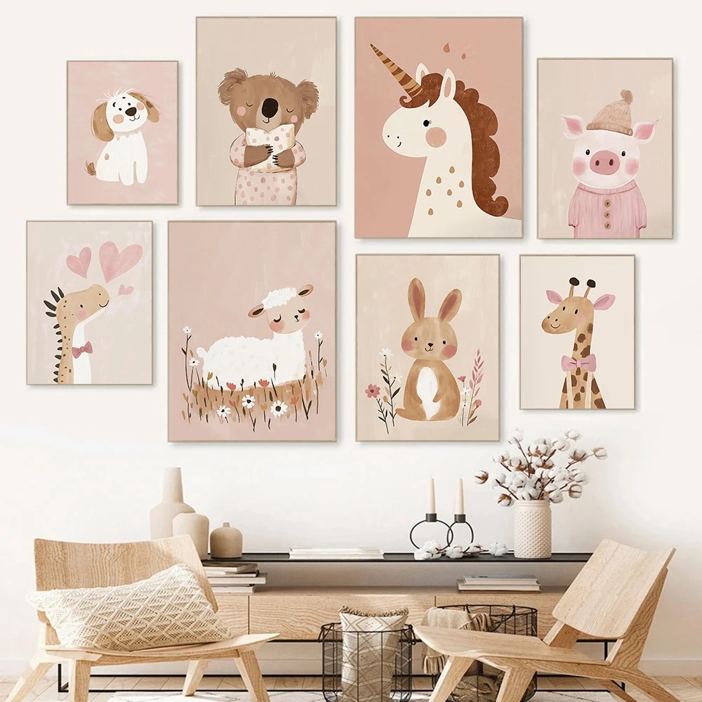 Watercolor Poster Print - Nordyckie Różowe Śliczne Kreskówkowe Zwierzę Lisi