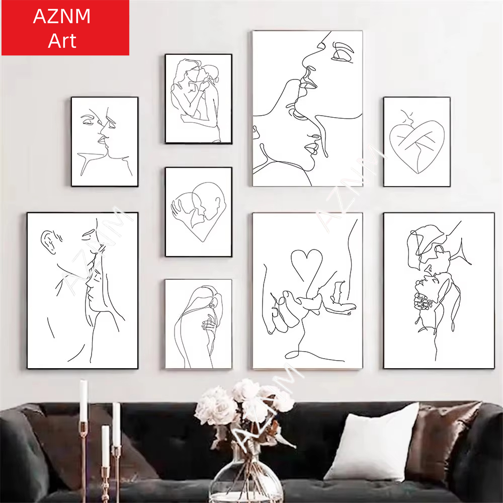 Home Decor Minimal - 1 szt. Czarno-biała grafika liniowa Pary