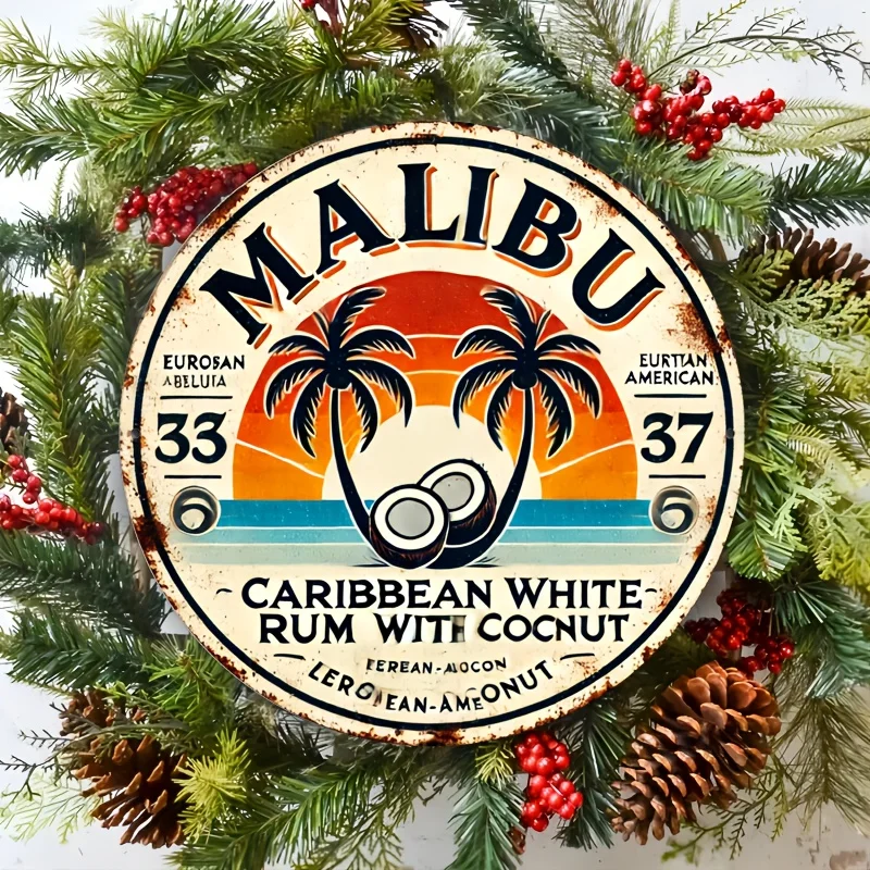 Home Decor Tree - Vintage Malibu Rum Coconut Aluminiowa Tablica
