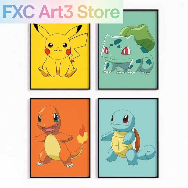 Watercolor Poster Print - Bezramowy Plakat z Kreskówkowym Anime Pokemon