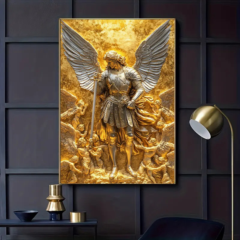 Home Decor Retailers - Anioł Michał Archanioł, złota statua anioła,