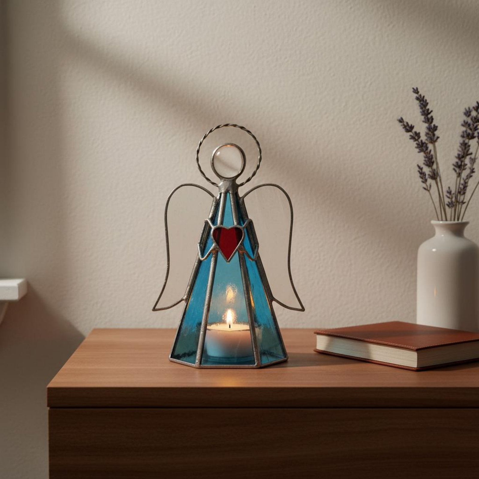 Home Decor Handmade - Świecznik z witrażem, ręcznie robiony, imitacja