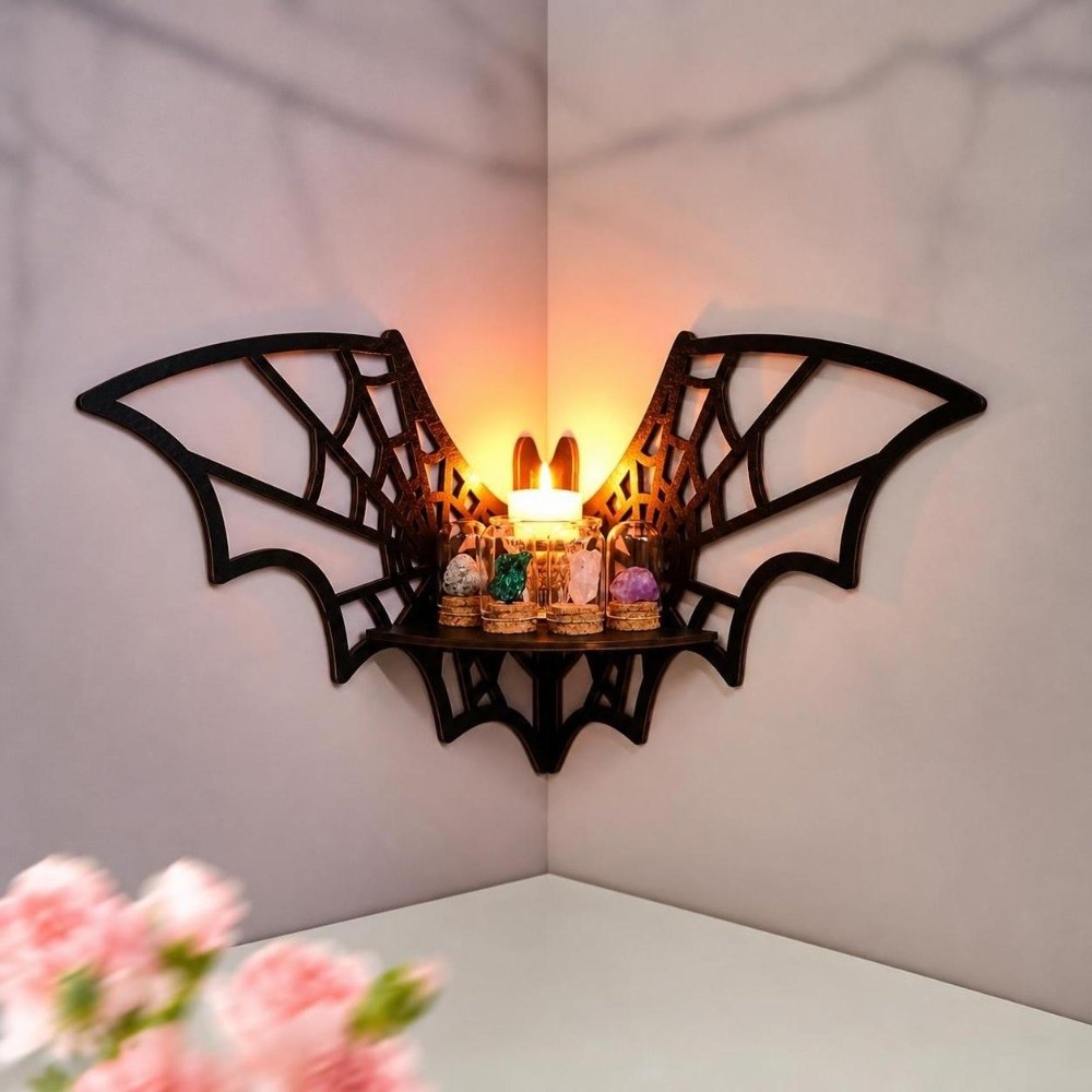 Floating Shelves - Drewniana półka narożna w kształcie nietoperza