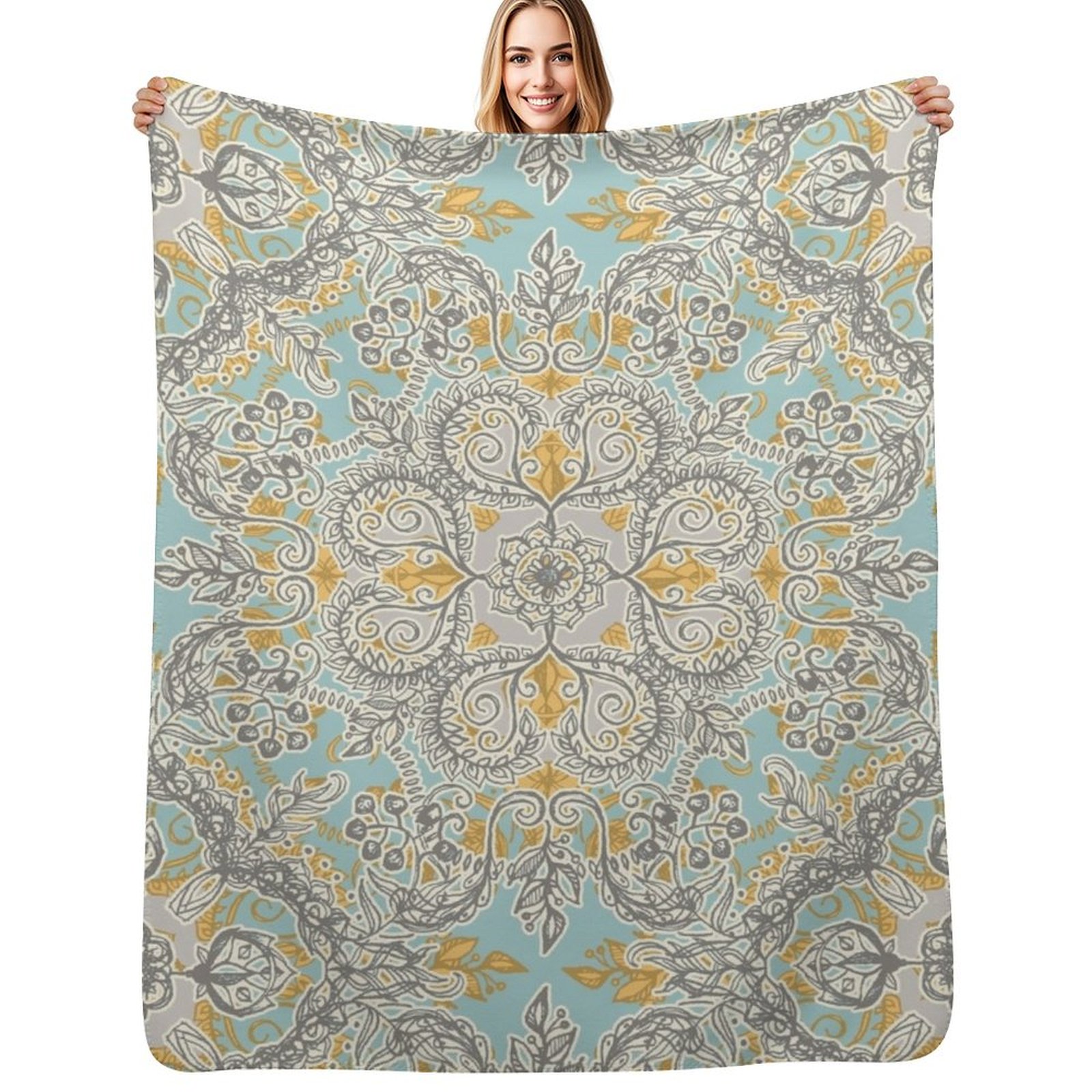 Neutral Throw Blanket - Koc w stylu cygańskich kwiatów w