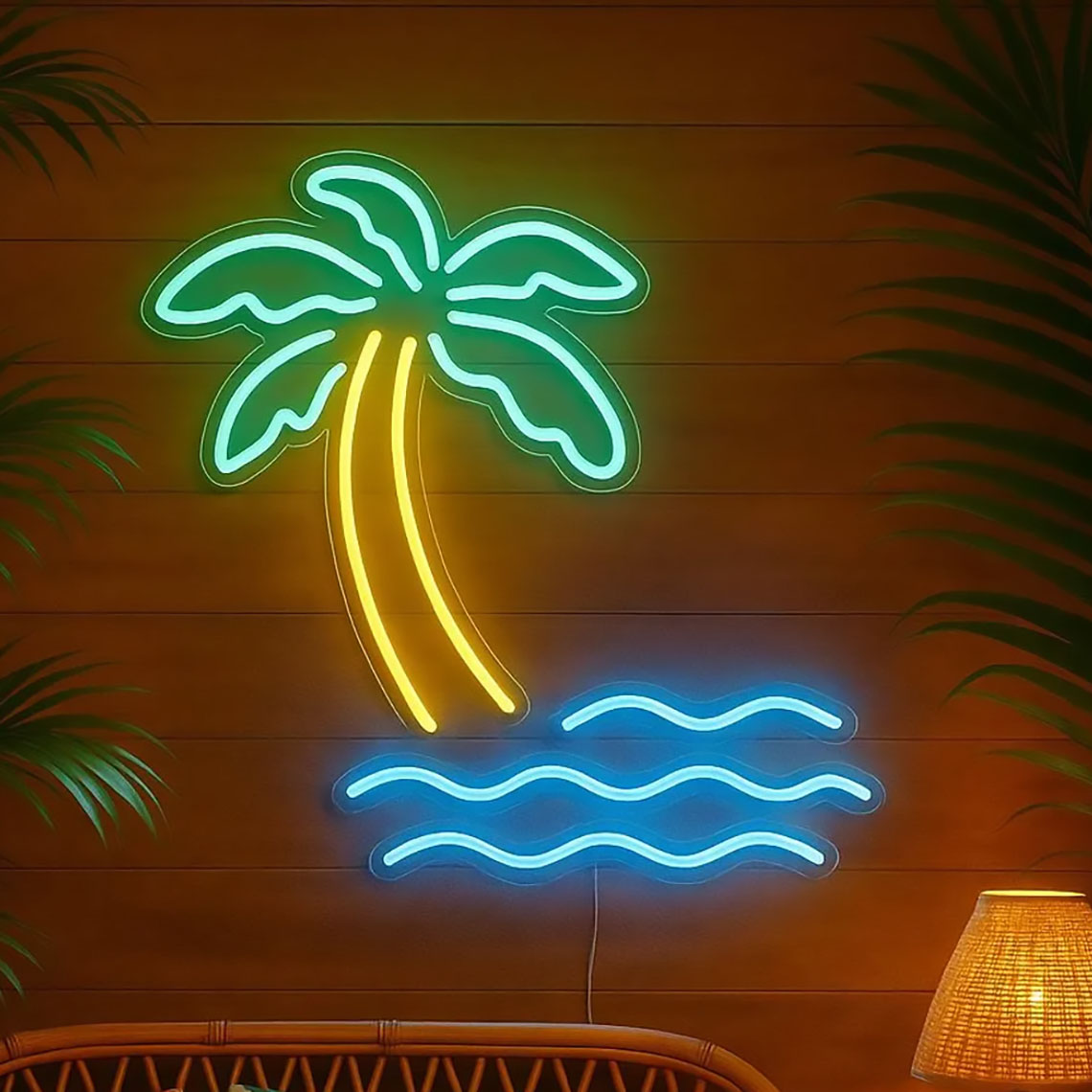 Home Decor Tree - Neonowy szyld z palmą, tropikalny krajobraz