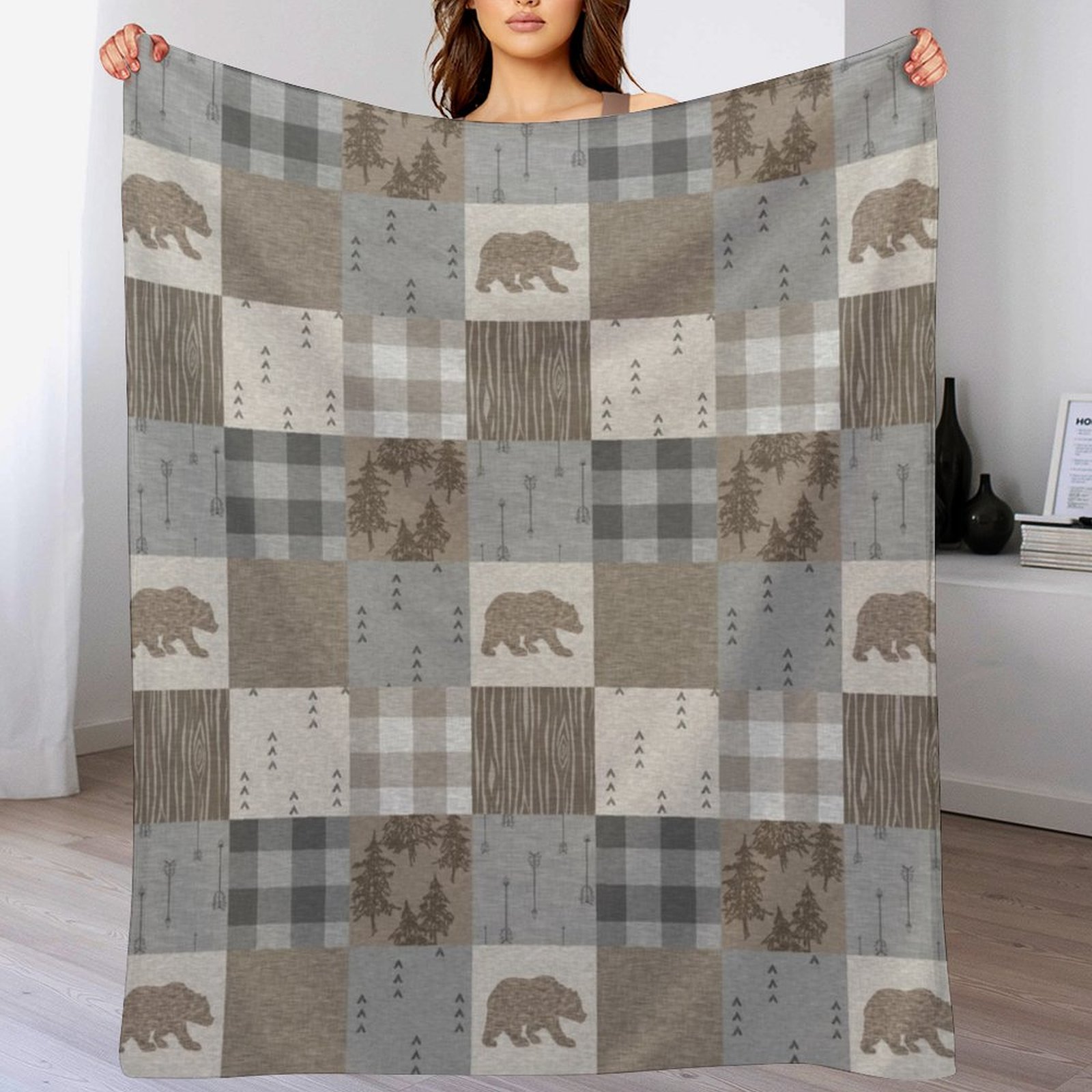 Neutral Throw Blanket - Koc w stylu patchwork z motywem