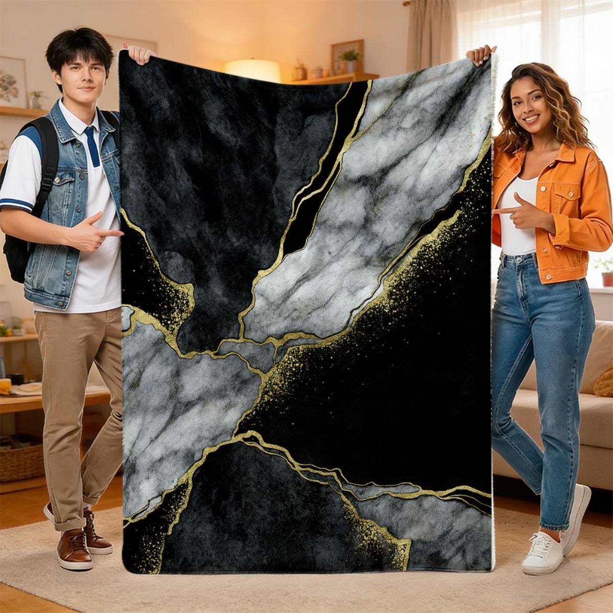 Koc z grafiką marmuru Jade Gre – Neutral Throw Blanket recenzja i cena