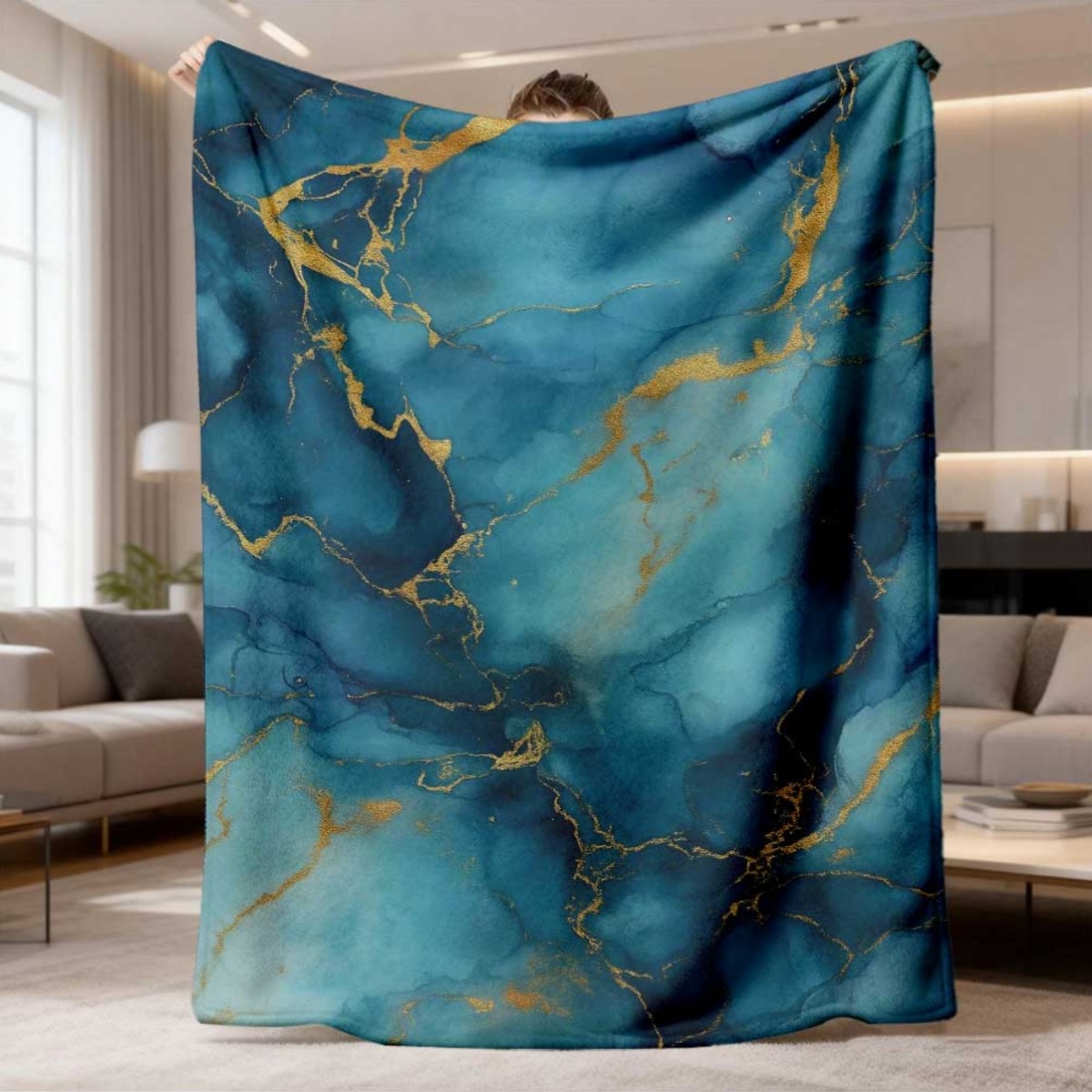 Koc z grafiką marmuru Jade Gre – Neutral Throw Blanket recenzja i cena