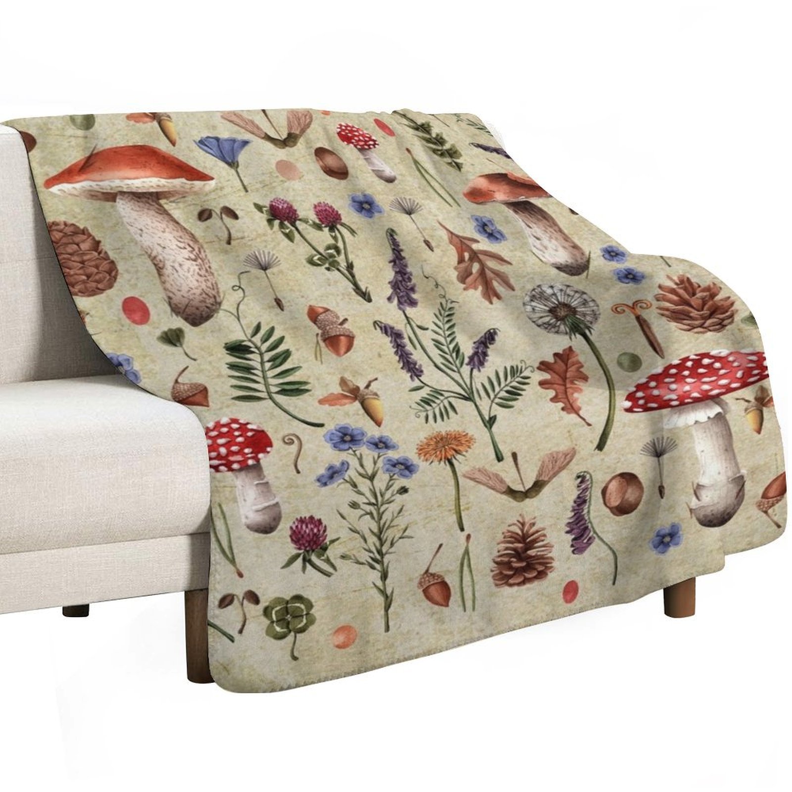 Retro grzyby botaniczne, dziki – Neutral Throw Blanket recenzja i cena