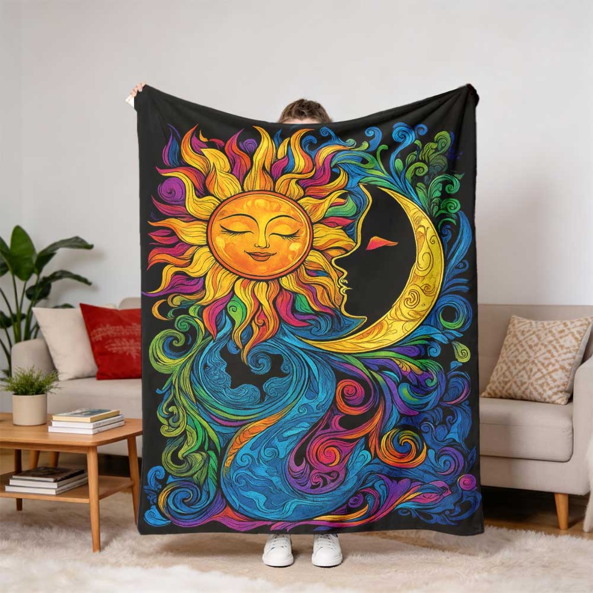 Koc z nadrukiem księżyca, słoń – Neutral Throw Blanket recenzja i cena